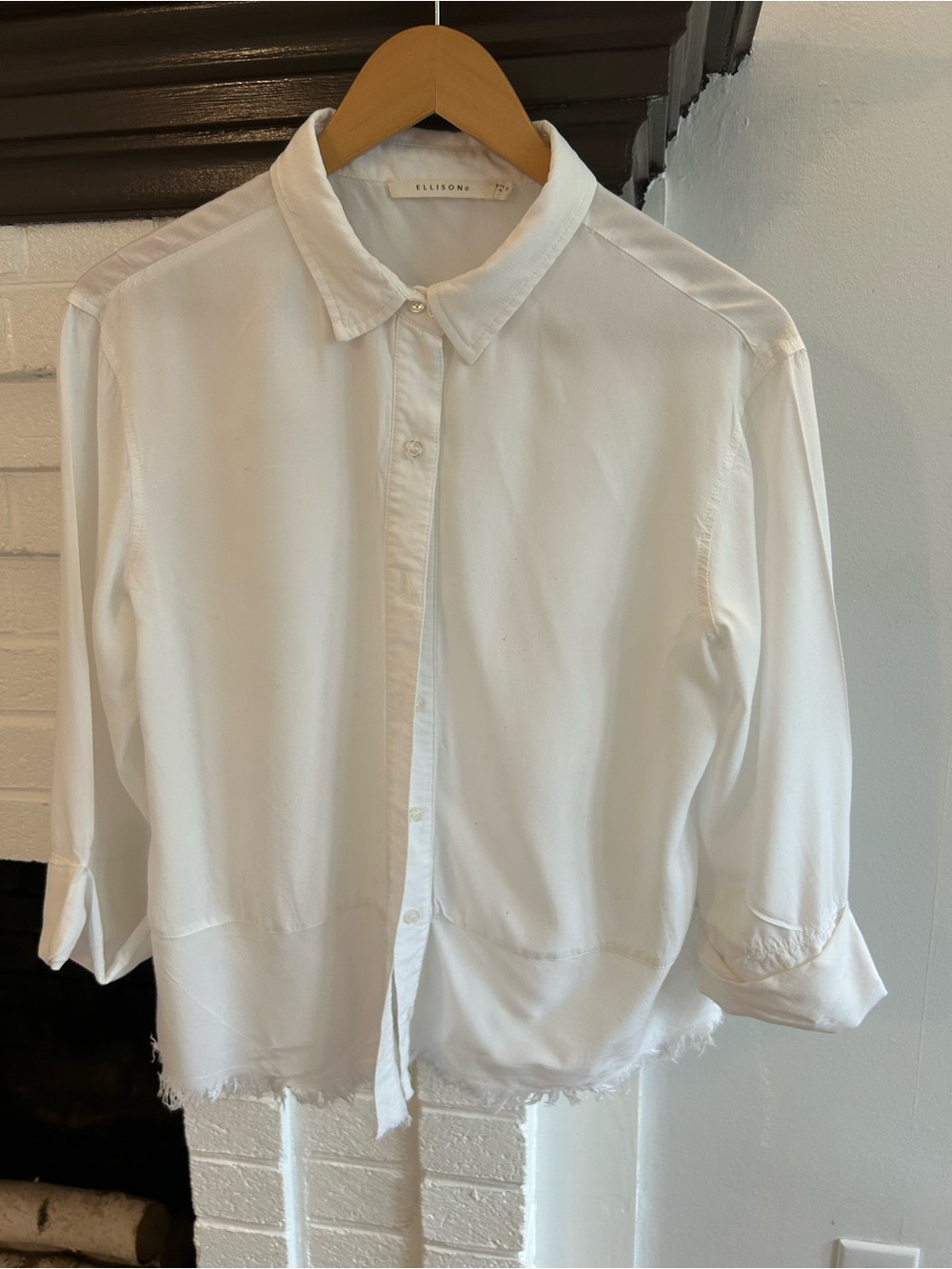 Ellison White Button-Front Shirt with Frayed Hem Detail